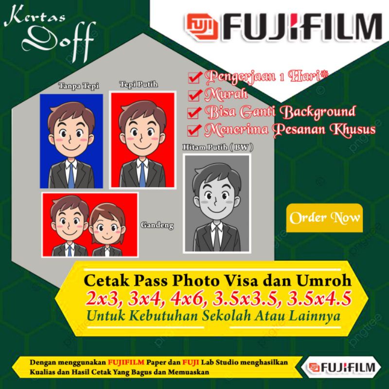 Cetak photo /foto fujifilm Pasfoto, ijazah, Visa, Umroh Kertas Doff