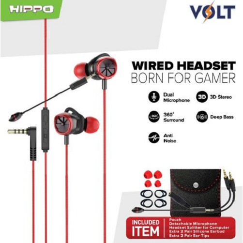 Handsfree Hippo Volt Dual Microphone - Headset Gaming Volt Hippo grs 3 th