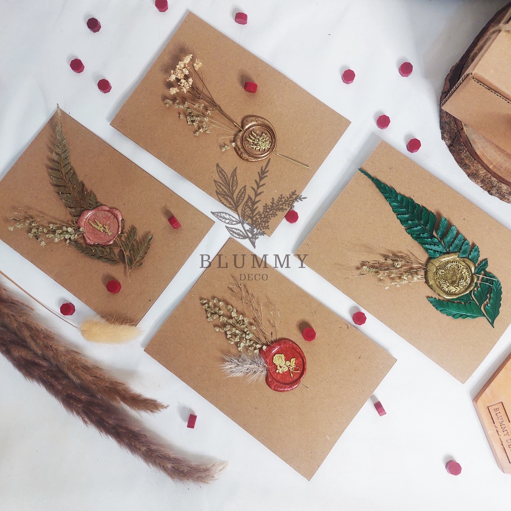 

Kartu Ucapan vintage Greeting cards Wax Seal Stamp Bunga Dried Flower Aesthetic Retro