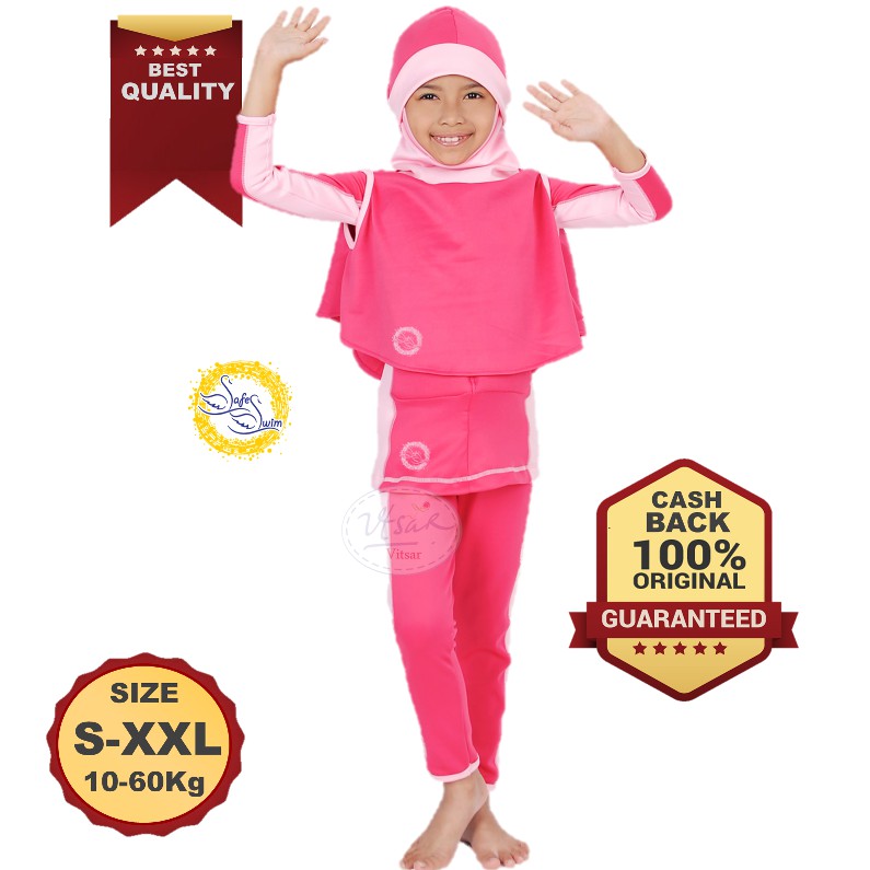 Baju Renang Apung Anak Safeswim Hijab Muslimah Pink