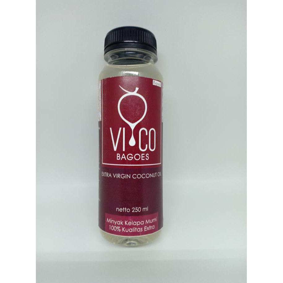 

VCO VIRGIN COCONUT OIL VICO BAGOES KEMASAN REPACK BOTOL KALE 250 ML