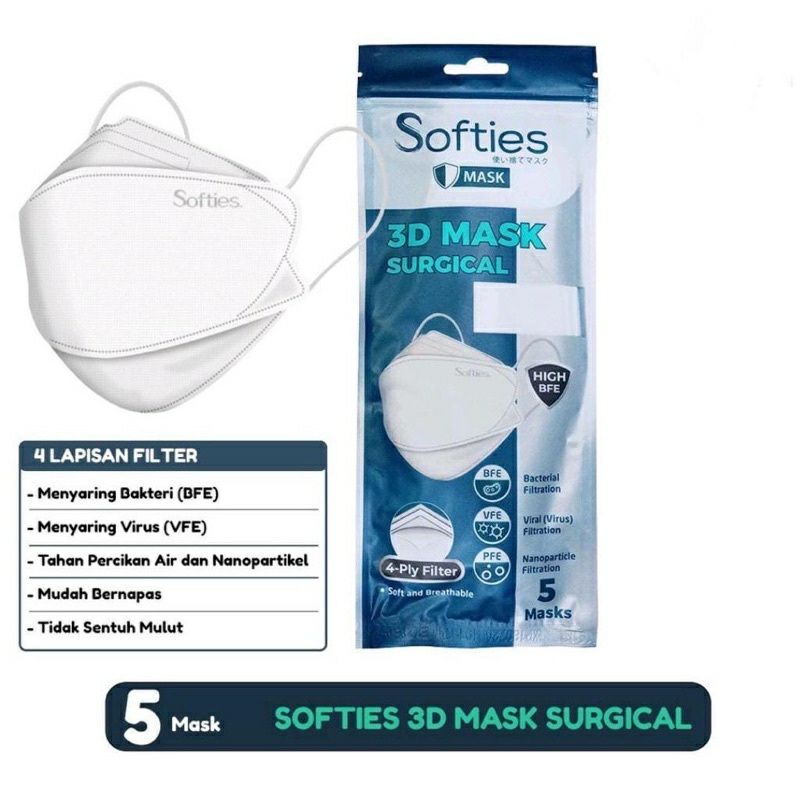 Masker KF94 Softies 4 ply filter 5masks warna putih
