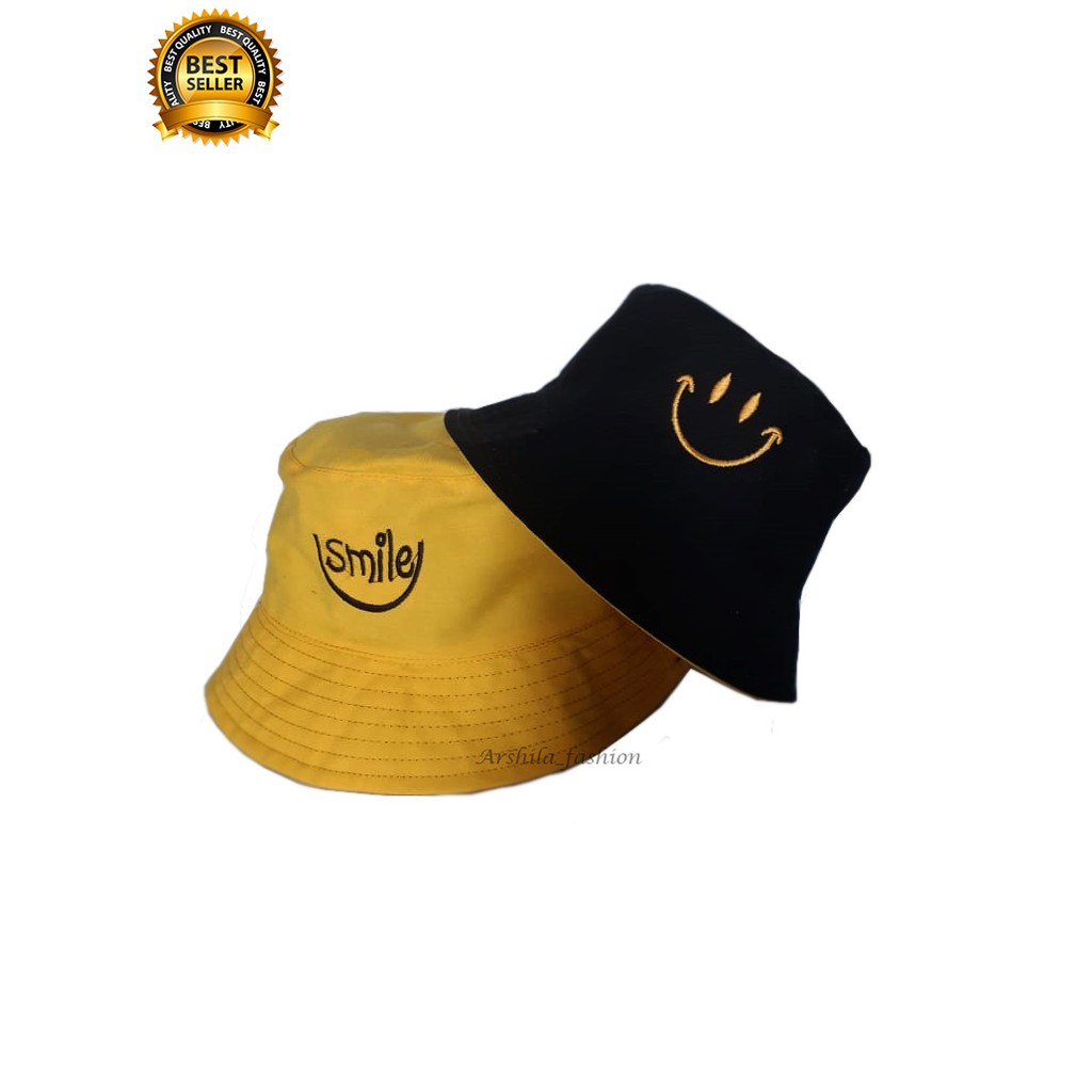 Topi bucket atau buckethat motif bordir smile