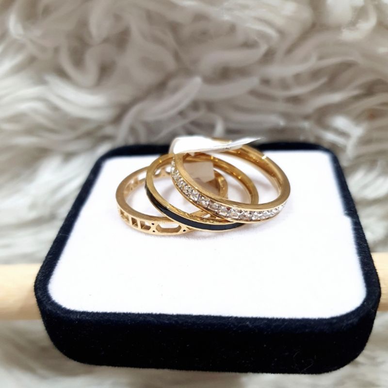 Cincin Titanium Asli Gold isi 3pc Premium Quality Anti karat anti alergi Stainless steel ori Tc01