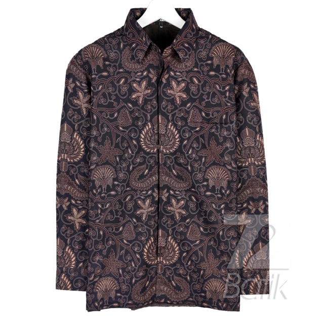 BATIK PRIA LENGAN PANJANG Kemeja Hem Premium Warna Hitam Coklat 722140 Cap 72 - Baju Kemeja Atasan Pakaian Setelan Batik Pria Cowok Laki Laki Remaja Keluarga Kantor Lengan Panjang Modern Slimfit Slim Fit Premium Kekinian