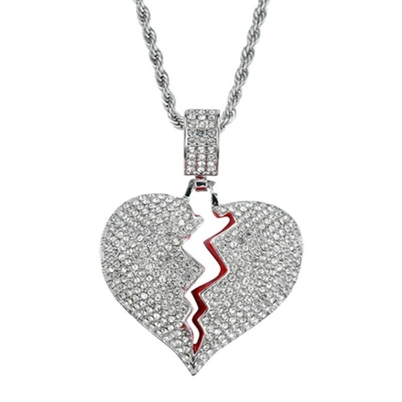 Kalung Liontin Bentuk Hati Bahan Alloy Gaya Hip Hop Untuk Pria Dan Wanita