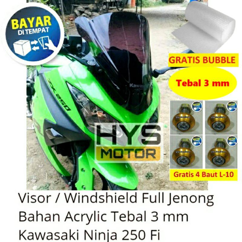 [GRATIS BAUT] Visor Windshield Ninja 250 Fi / Beat Street - Bahan Acrylic Tebal 3 mm Jenong