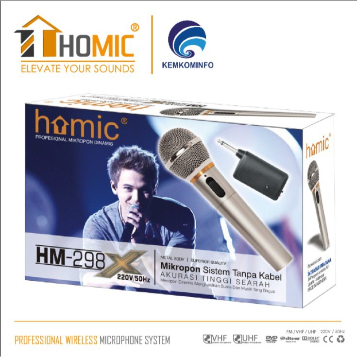 Mic Microphone Homic HM-298 Single Wireless Full Metal Karaoke Original HM 298