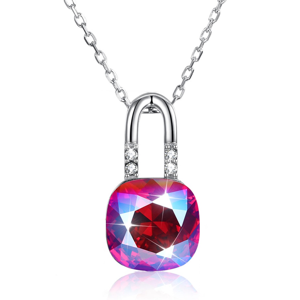 Hu Hu Hu Hu Hu Alat Bantu Pasang Kacamata♡ Kalung Rantai Silver 925 Wanita Liontin Gembok Hias Kristal Imitasi Untuk Pesta