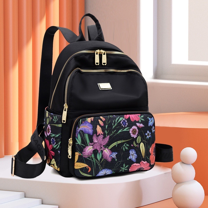 TAS RANSEL WANITA 3 RESLETING ANTI AIR MOTIF BUNGA HITAM KEKINIAN LUMBIA TA573B5 BACKPACK CEWEK KOREA GENDONG PUNGGUNG SEKOLAH KULIAH KERJA IMPORT PREMIUM REMAJA BATAM BRANDED