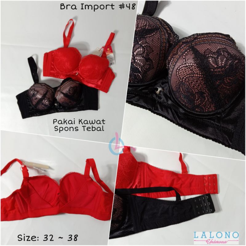 BH #013 PUSHUP BRA IMPORT BERKAWAT BUSA TEBAL RENDA KAIT 3 | SIZE 32-38 COD