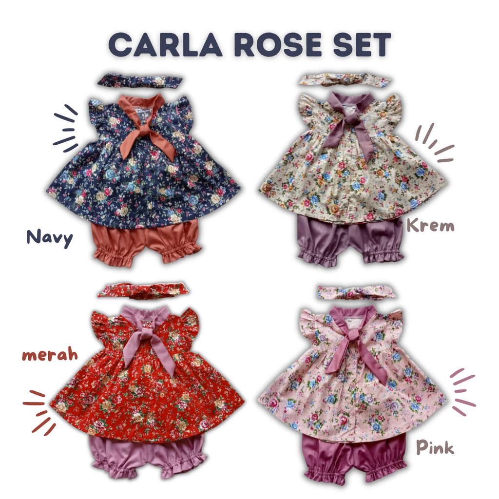 setelan katun anak perempuan baby 0 1 2 tahun balita KAMIA KAMAYA CARLA ROSE SET baju pergi baby perempuan setelan katun jepang anak bando set