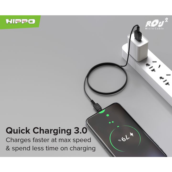 Hippo ROU 2 kabel data charger USB Micro Type-C Lightning Quick Charging 3.0