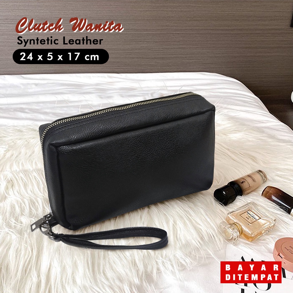 Dompet wanita kulit sintetis clucth polos wallet tempat uang dan Hp travel organizer pouch bag tas make up murah