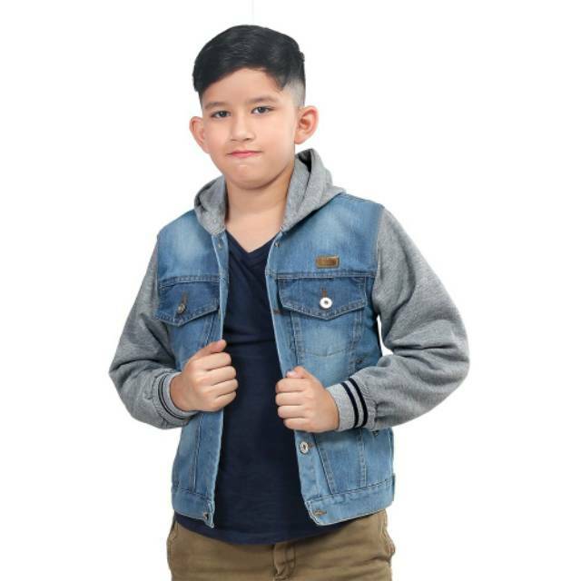 Jaket jeans anak laki kombinasi keren