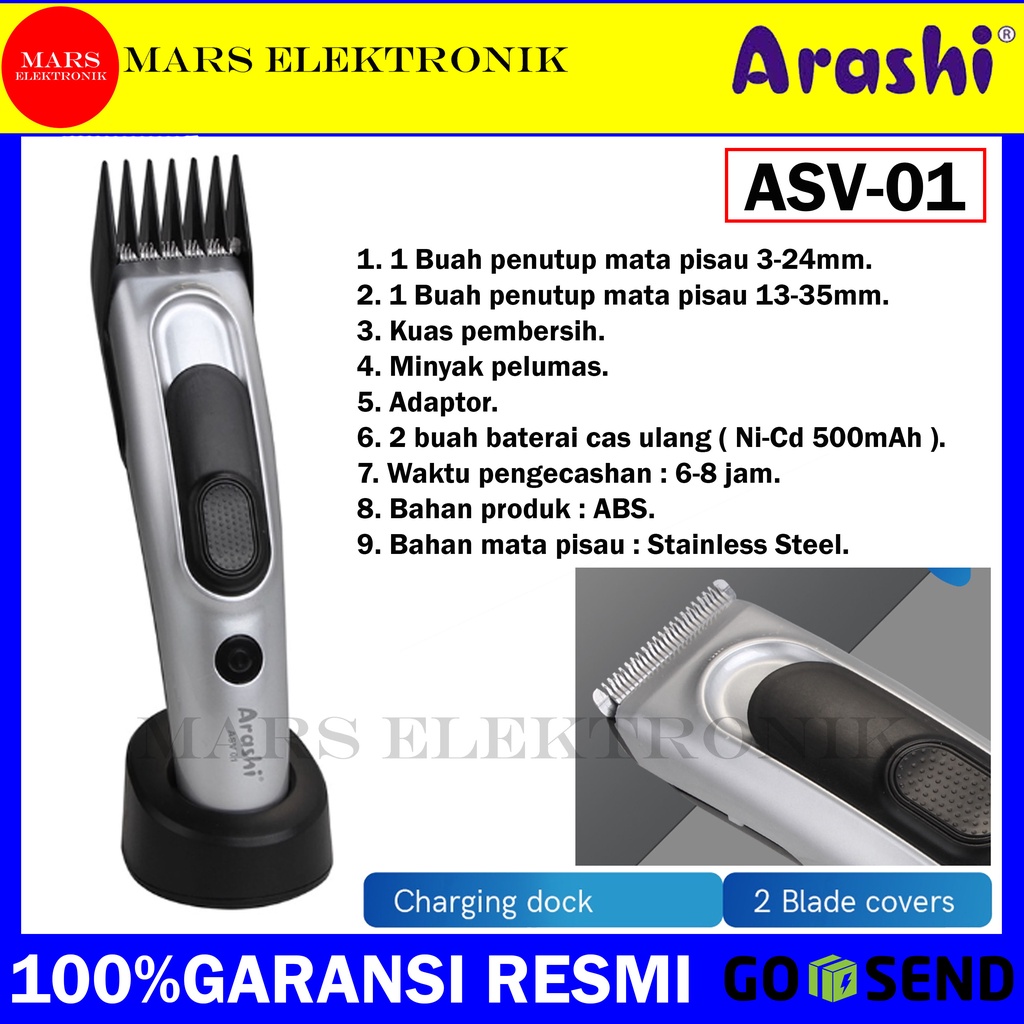 MESIN CUKUR RAMBUT ARASHI ASV 01 / BATERAI DAN LISTRIK / ASV-01 / KETAM RAMBUT / ALAT CUKUR RAMBUT A