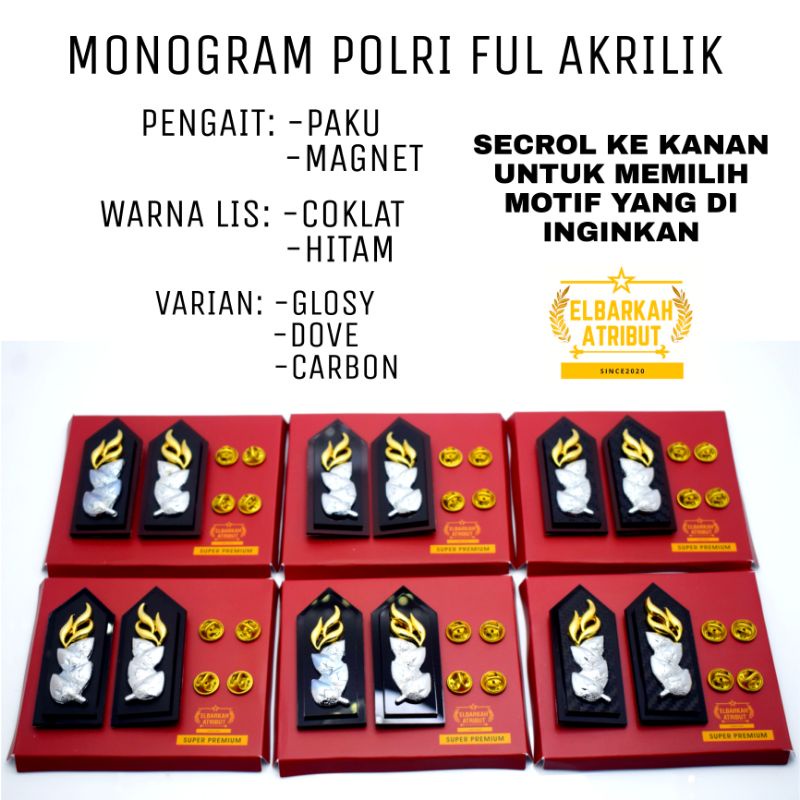 MONOGRAM POLISI/POLRI FUL AKRILIK PENGAIT MAGNET/PAKU DOVE GLOSY CARBON GOLD PLATED #1