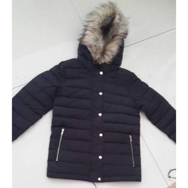 (RESTOCK sz L)PULL AND BEAR ORIGINAL BLACK JACKET WINTER COAT WITH FEATHERS  jaket musim dingin bulu