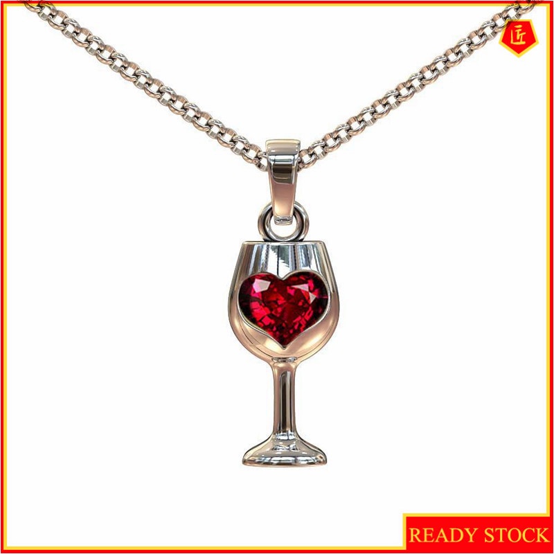 [Ready Stock]Fashion Inlaid Ruby Red Wine Glass Love Pendant Necklace