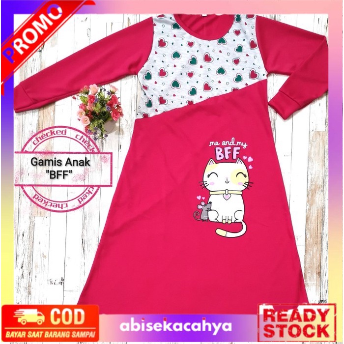 COD TERMURAH Gamis Anak BFF Best Friend Forever Kombinasi Fullprint Usia 5-10 Tahun - Fanta, L
