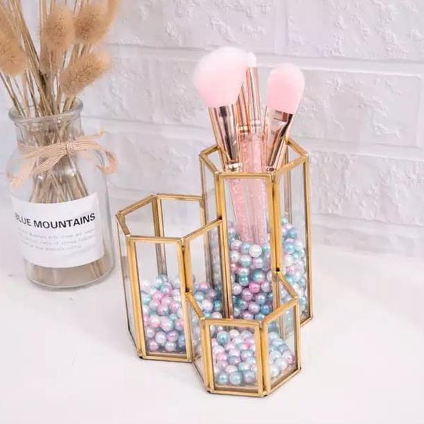 

Triple Pen / brush holder gold