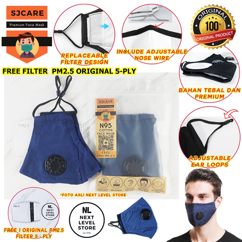 SJCARE Premium Mask Masker Kain Respirator N95 KN95 - FREE FILTER