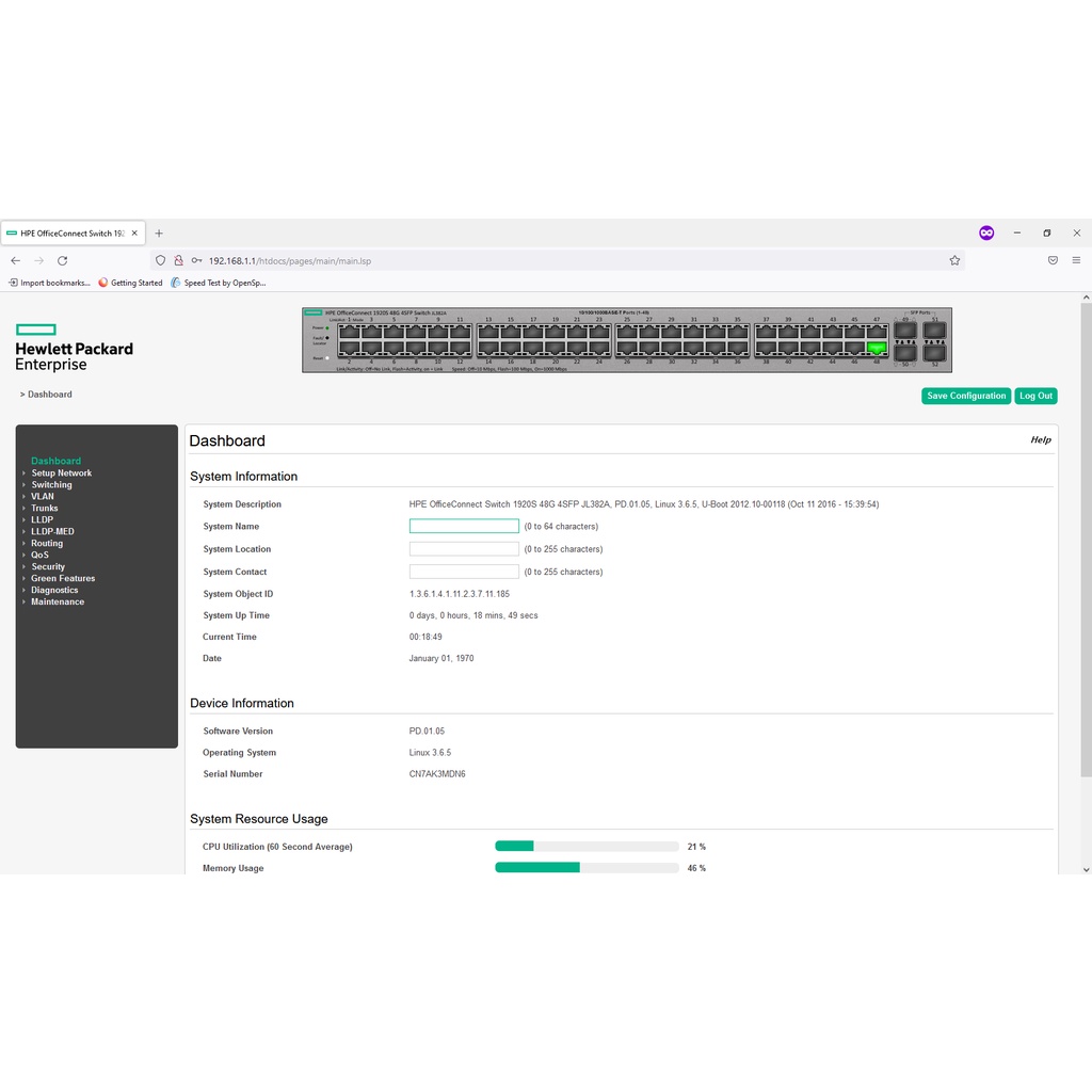 switch hpe office connect 1920s jl382a 48 port gigabit manage web base