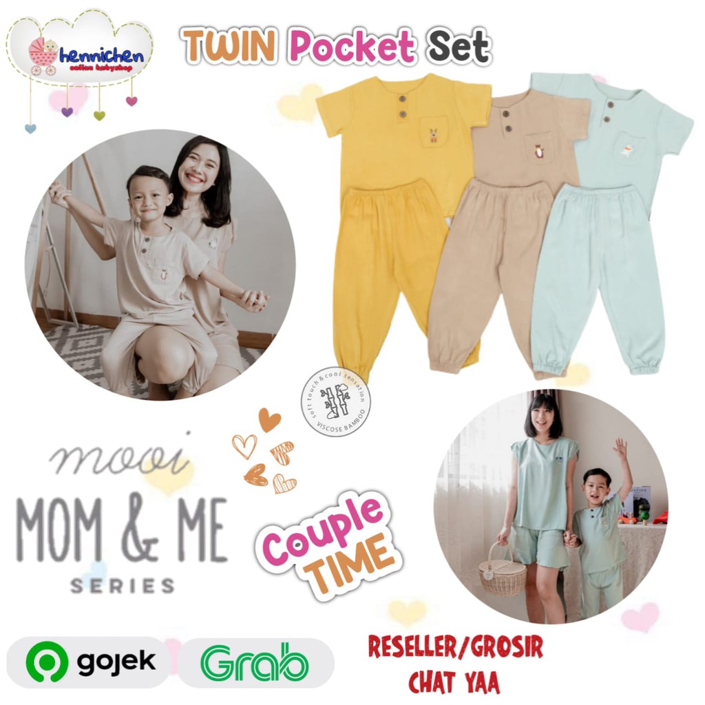 PROMO 7.7 PROMO BAJU LEBARAN MURAH CUCI GUDANG PROMO Mooi Twin Pocket Set 1-5 Tahun Setelan Anak Unisex mom and me series pakaian anak