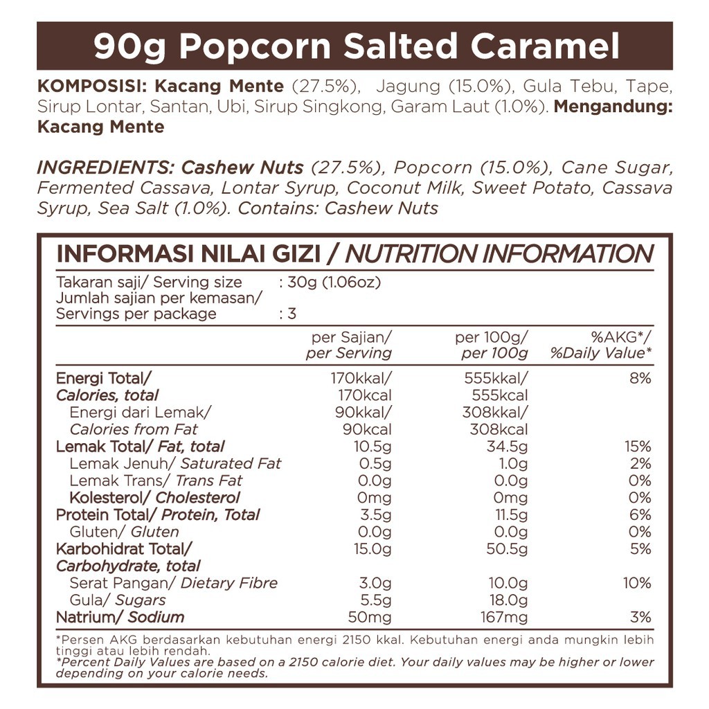 POPCORN - CARAMEL CASHEW (SALTED CARAMEL) - 60 GR - EAST BALI CASHEWS (YAVA)