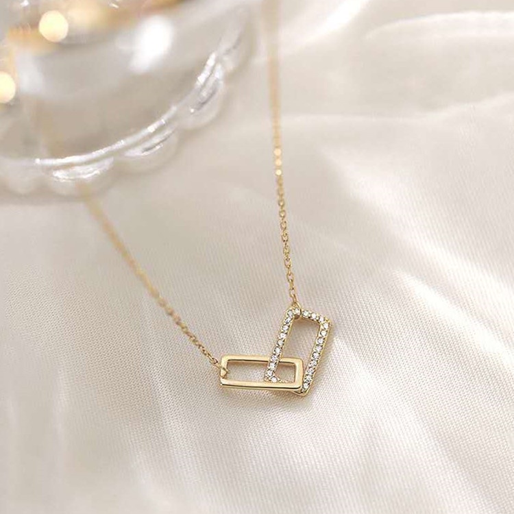 Candy Jewelry Fashion Necklace Rhinestone Geometric Pendant Necklaces for Women Silver Gold Color