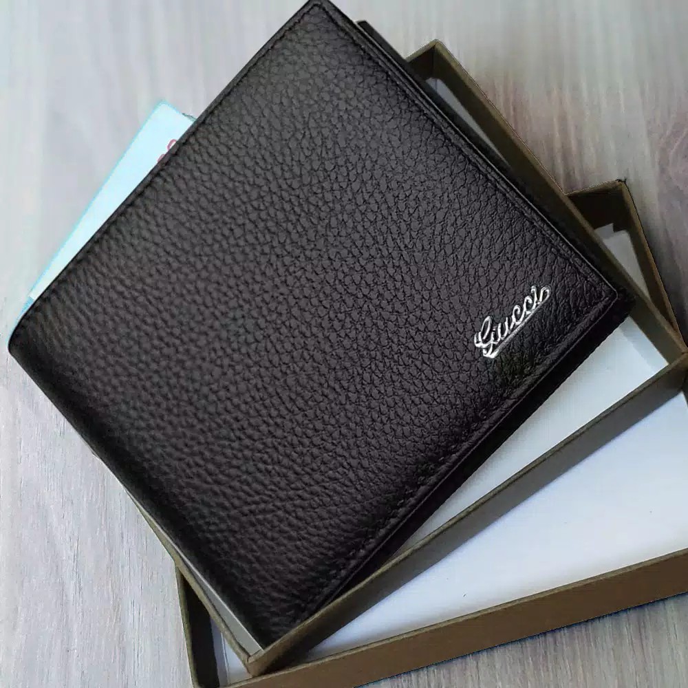 9.9 Super Shopping Day  Dompet Lipat Pria GUCCI GC707 Bahan Kulit Imitasi Dompet Kartu – Black + Box