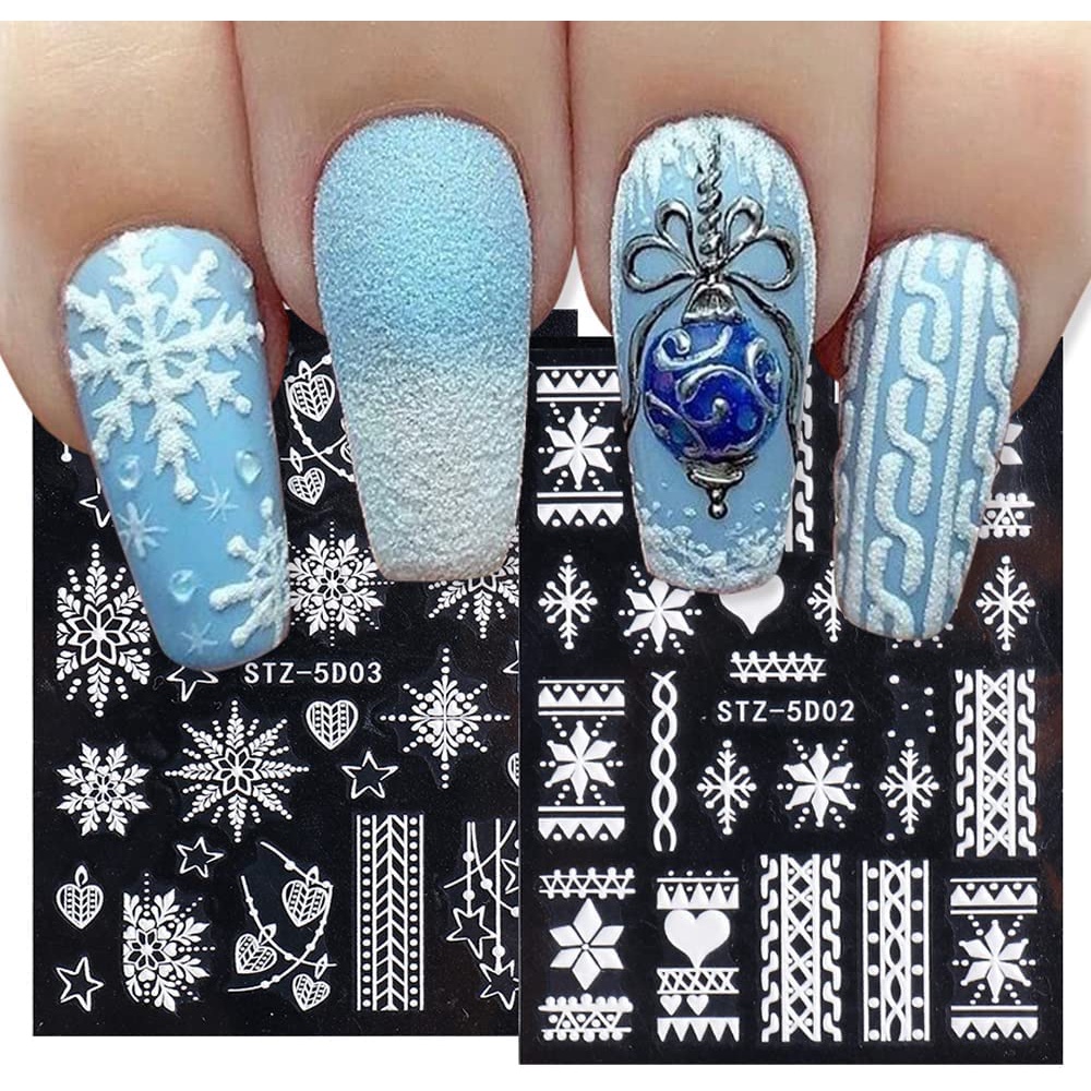 5D Three-dimensional Snowflake Nail Art Sticker/ White Embossed Christmas Nail Decals