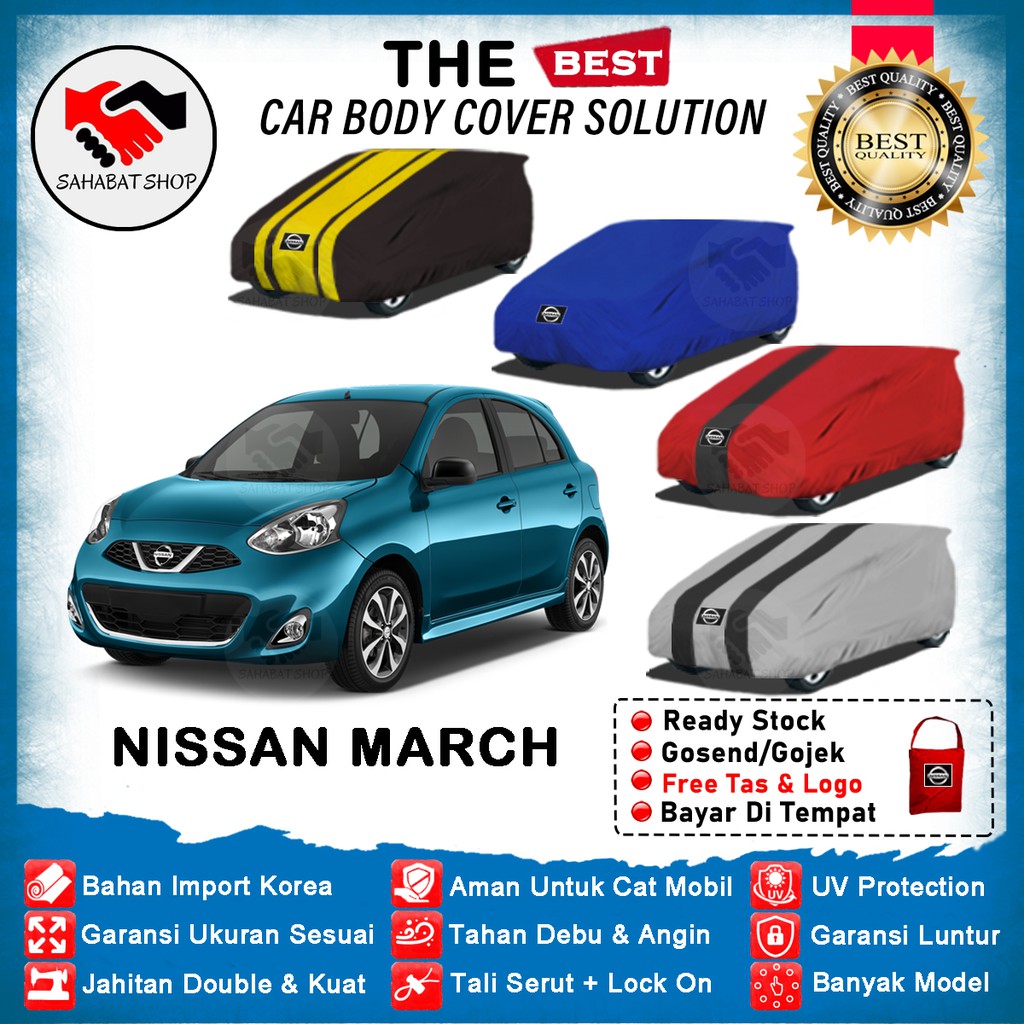 Sahabat Body Cover Mobil Nissan March / Sarung Penutup Nissan March Outdoor 2010 2011 2012 2013 2014 / Selimut Mantel Jas Mantol Pelindung Kelambu Kerudung Terpal Tutup Mobil Nissan March Anti Air Waterproof Model Biru