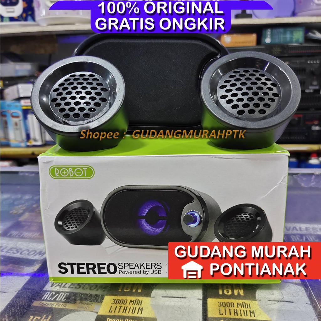 Robot RS170 Stereo Speaker with LED Black untuk PC Computer komputer