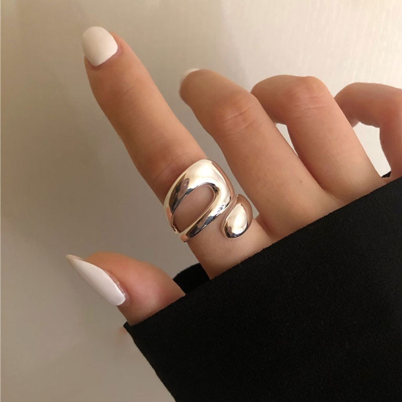 Cincin Model Terbuka Desain Geometri Gaya Retro Punk Untuk Wanita