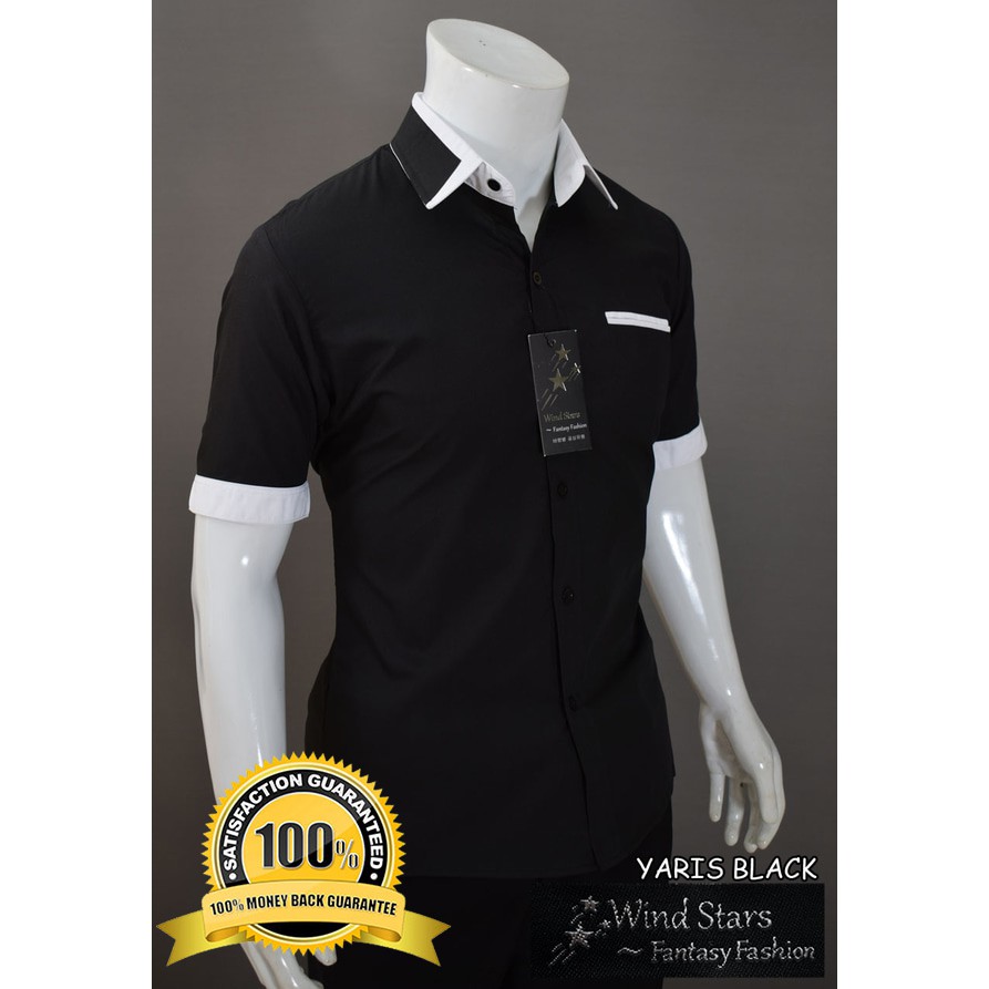 KEMEJA PRIA LENGAN PENDEK MODEL SLIMFIT YARIS WARNA BLACK/HITAM CASUAL KEREN HIGH QUALITY