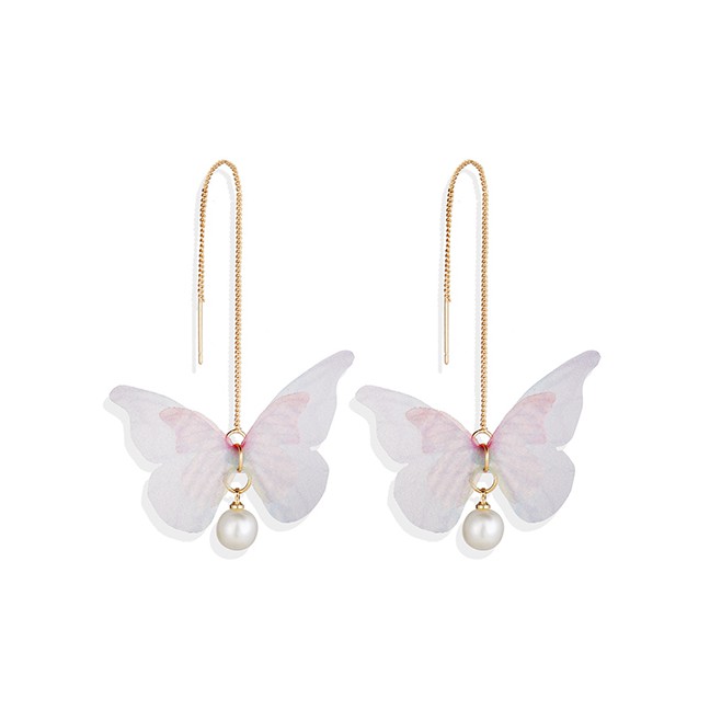 LRC Anting Tusuk Fashion Butterfly Ear Line Tulle Butterfly Wing Pearl K18731