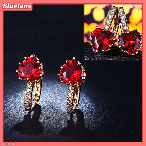 Perhiasan Anting Bentuk Hati Warna Merah Lapis Emas 18K Untuk Wanita