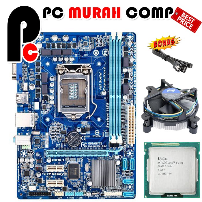 MOBO Mainboard Intel LGA 1155 H61 GIGABYTE Dengan Processor I5 3470