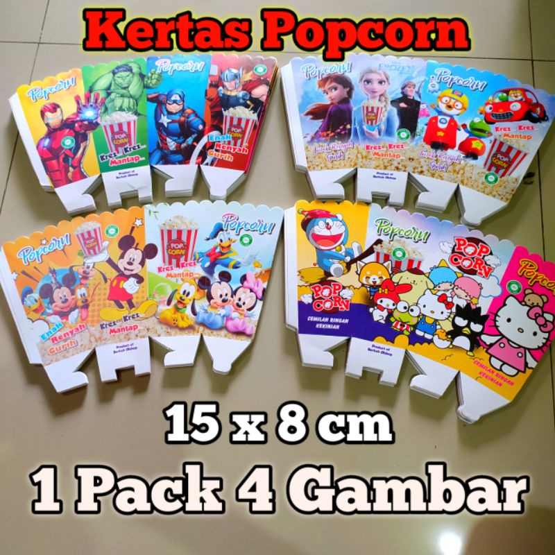 Kertas Popcorn 15x8cm Kertas Popcorn Jumbo Kertas Popcorn Besar 1 Pack 4 Gambar