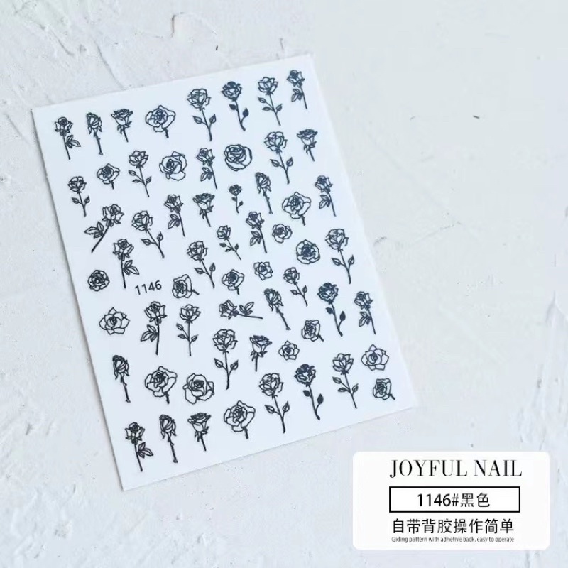 BLACK ROSE FLOWER NAIL STICKER STIKER KUKU BUNGA MAWAR HITAM STIKER HIASAN KUKU NAILART