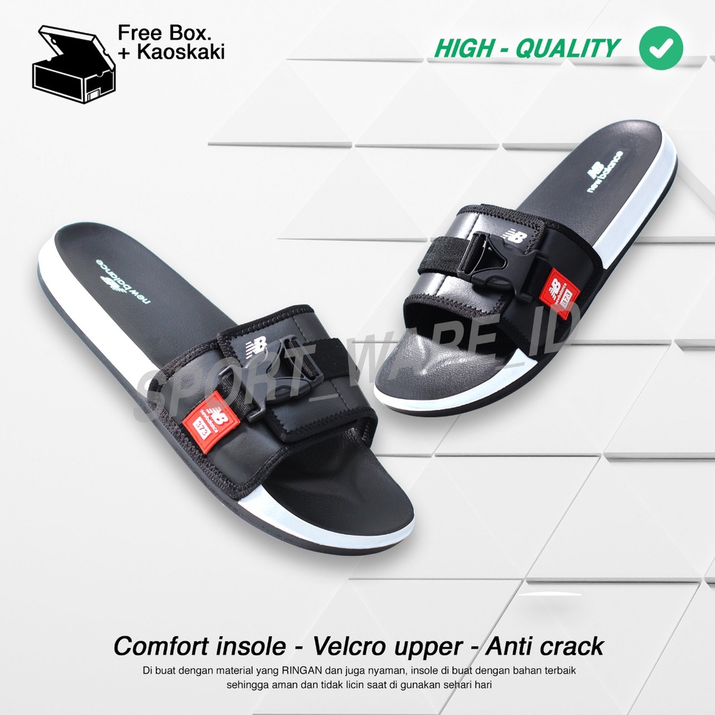 Sandal Slop Velcro-Sandal Slide Pria Wanita-Premium-Hitam-1