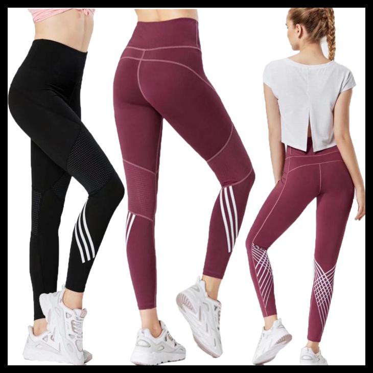 PREMIUM CELANA LEGGING SPORT WANITA ADIDAS NIKE SENAM FITNESS GYM - 1025 BLACK, M