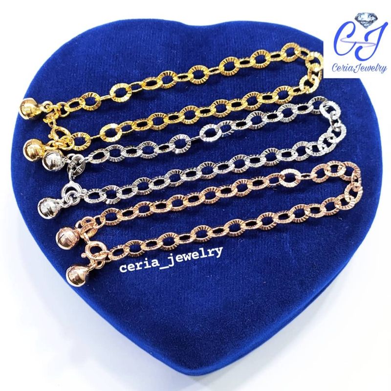Gelang Perak Asli Silver 925 Lapis Emas Model Nori Ukir + Krincing 2