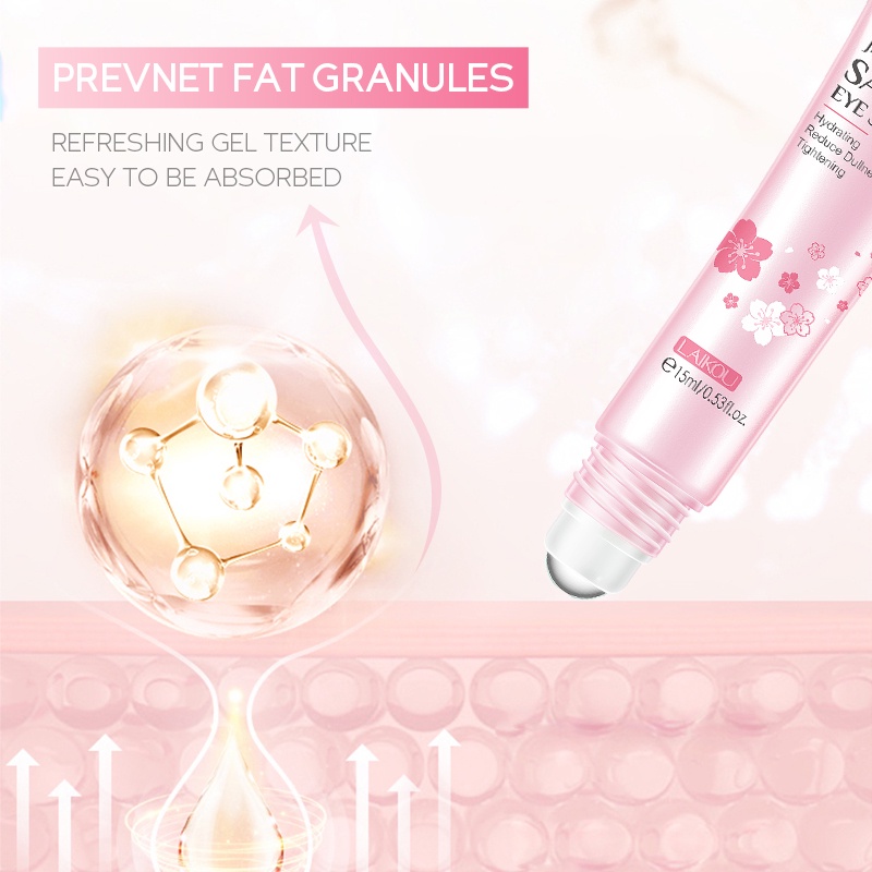 LAIKOU Japan Sakura Eye Serum Menghilangkan Panda Eye Essence Memudarkan Keriput 15ml
