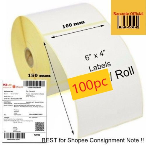 label thermal label stiker barcode label pengiriman 100x150 / 300pcs thermal