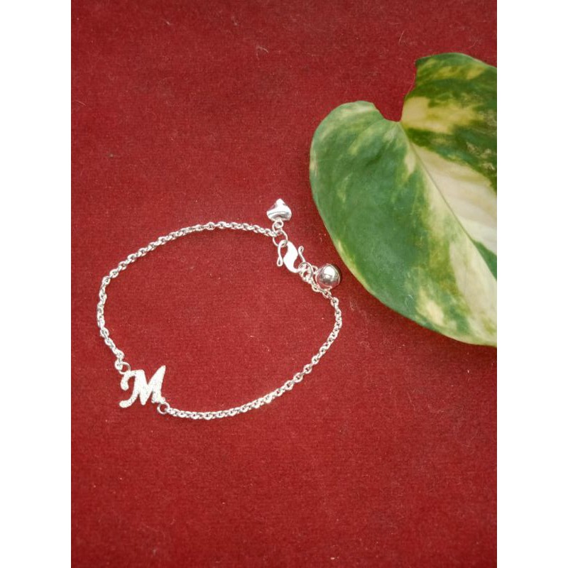 Gelang inisial simpel request huruf perak asli