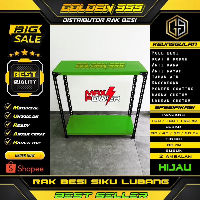 Rak besi siku lubang I 40x150x80 cm I rak 2 susun I rak susun I rak dapur I rak gudang I rak buku I 
