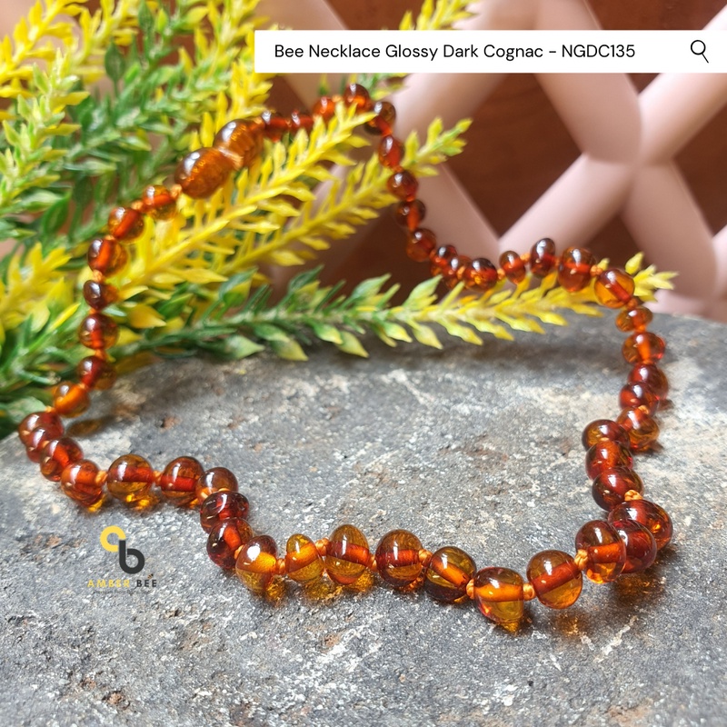 Kalung Amber Anak Bayi  Balita dan Anak TK/SD Amber Baltic Dark Cognac NGDC135 By Amber Bee