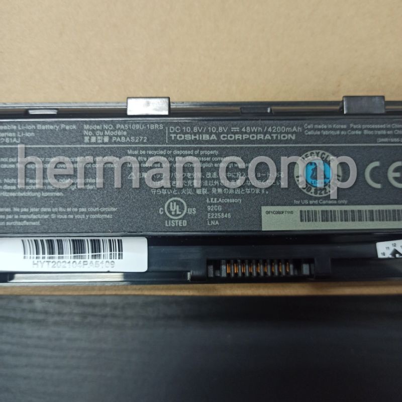 Original Baterai Toshiba Satelite PA5108U-1BRS, PA5109U-1BRS PABAS272 PABAS260